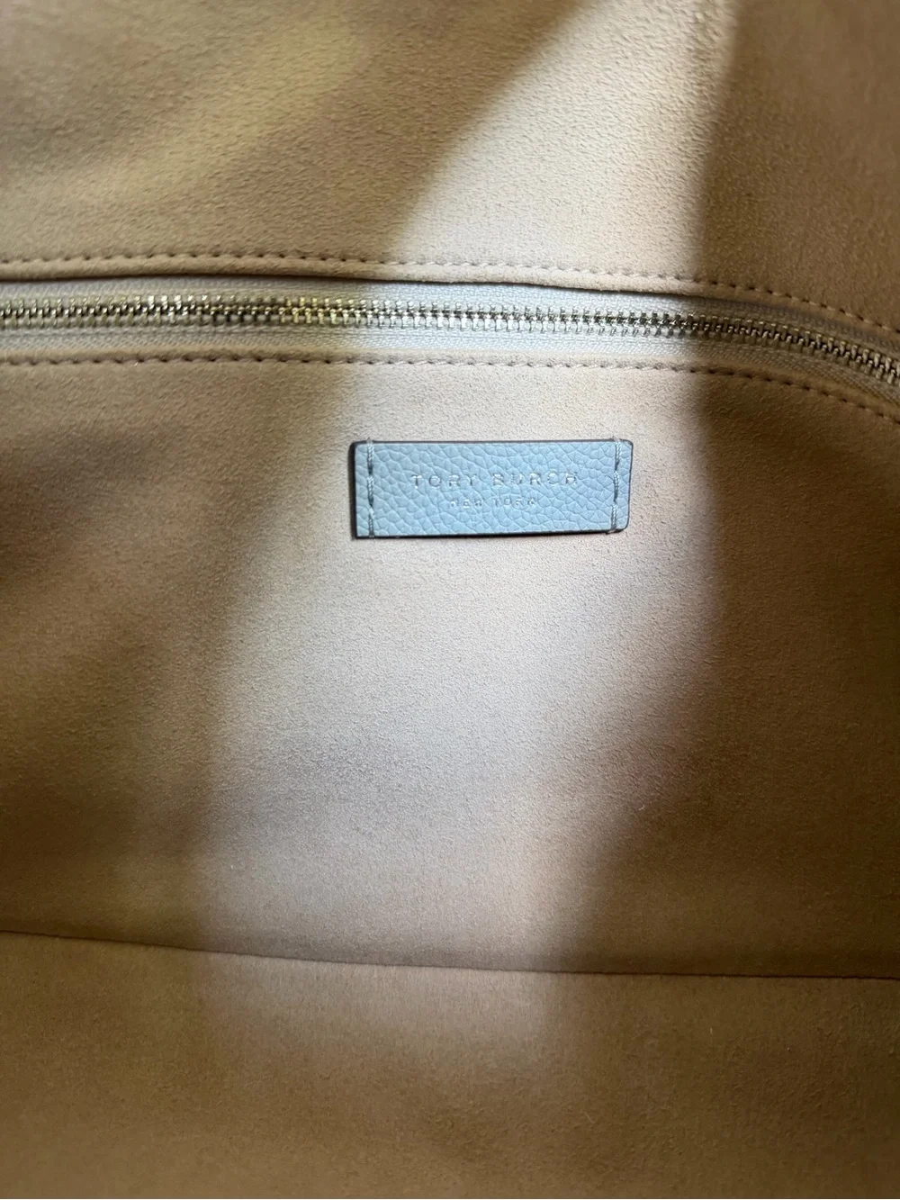 Tory Burch Thea Zip Top Leather Shoulder Bag Misty Cloud Gray